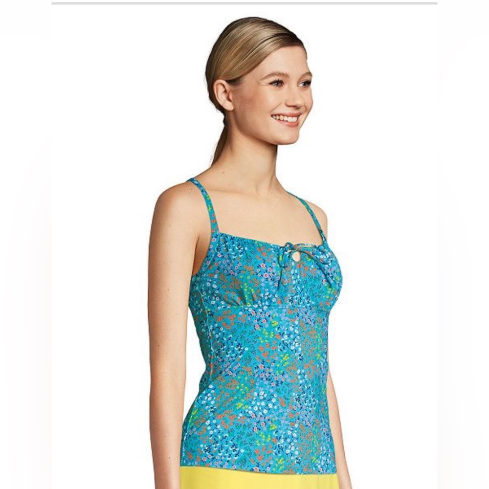 Women's Lands' End UPF 50 Tie-Front Underwire Bust Enhancer Tankini Top size 4